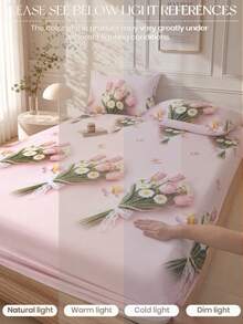 1 buah Sprei Fitted Motif Mawar Merah Muda 3D, Pelindung Kasur, Penutup Kasur, Sprei Fitted, Lembut dan Bernapas, Cocok untuk Semua Ukuran Kasur - Twin, Full, Queen, King, Kantong Dalam Hingga 11,8 Inci, Dapat Dicuci dengan Mesin. Perlengkapan Kembali ke Sekolah, Perlengkapan Asrama - Berwarna merah muda - View 4