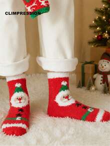 CLIMPRESSION Christmas Santa Claus Pattern Boat Socks, Soft Coral Fleece Warm Slippers Socks, Holiday Indoor Floor Socks - Red - View 5