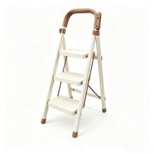 330Lbs Load-Bearing Folding Ladder | Heavy-Duty Metal Step Stool With Anti-Slip Wide Treads, Handrails, White Optional, Portable Multi-Functional Ladder For Home And Kitchen Use - 3 Steps Off-white - View 1