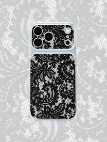 1pc Transparent Black Lace Floral Pattern Full Coverage Lens Protection Anti-Drop Anti-Collision Personalized Phone Case Compatible With IPhone 16 Pro Max 17/16/15/14/13/12/11 Air - Multicolor - View 1