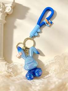 1pc Fashionable Cartoon Cute Rabbit Plush Keychain, Cute Cartoon Couple Pendant, Car Key Chain, Bag Decoration, Suitable For Party, Travel, Decoration, Wallet, Student Backpack, Graduation Gift, Holiday, Birthday - Blue - View 3