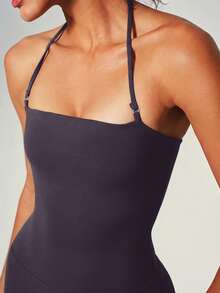 UONNOU Peach Butt-Lifting Flare Leg Jumpsuit, Square Neck Square Neck Backless Yoga Jumpsuit - Purple - View 3