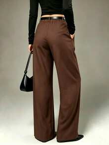 Women's Commuter High Waist Pure Pleated Loose Wide Leg Suit Pants - Brown - View 2