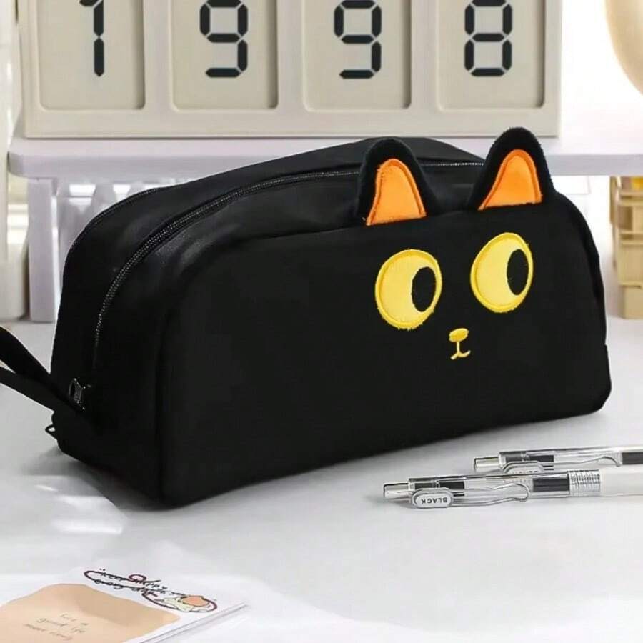 Cute 3D Black Cat Pencil Case - Large Capacity Polyester Student Supplies, Cute Cat Lover Gift, Suitable For Students And Office (Paw Design)