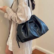 Tas Bahu Model Ember PU, Tas Awan Kapasitas Besar, Tas Penyimpanan Wanita, Tas Ibu - Hitam - View 8