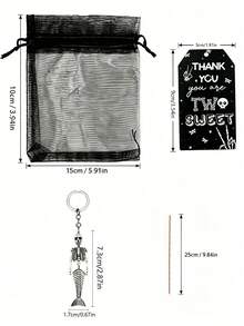 12pcs Halloween Party Gothic Style Skull Pattern Packaging Bags, Halloween Cards, Keychains, Black Gift Bags Funny Gifts, Party Gift Set, Drawstring Small Accessory Packaging Bags, Suitable For Halloween Party Decoration, Theme Party Tabletop Decoration - View 9