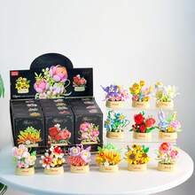 Mini Floral Potted Plant Building Block Set, DIY Eternal Bouquet Miniature Building Block Kit, Artificial Flower Desktop Decor Ornament, Creative Assembly Educational Toy, Suitable As Gift For Women And Girls - Multicolor - View 1