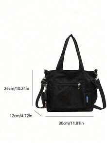 Tote Bag With Pentagram Embossed Decoration, Detachable Small Pouch, Multi-Compartment Storage, Zipper Closure, Casual Style, Handheld Crossbody Tote Bag, Suitable For Daily Outings, School Commuting And More, Balancing Style And Practical Carrying Capacity - Black - View 2