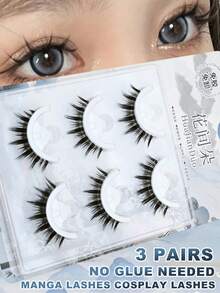 3 Pairs Cartoon Style 3D Faux Mink False Eyelashes, Voluminous Thick Big Eye Effect, Self-Adhesive Glue-Free Band - Cosplay Party Essential, Reusable, Lightweight Cartoon Lashes, Suitable For Daily Makeup And Special Occasions - View 1