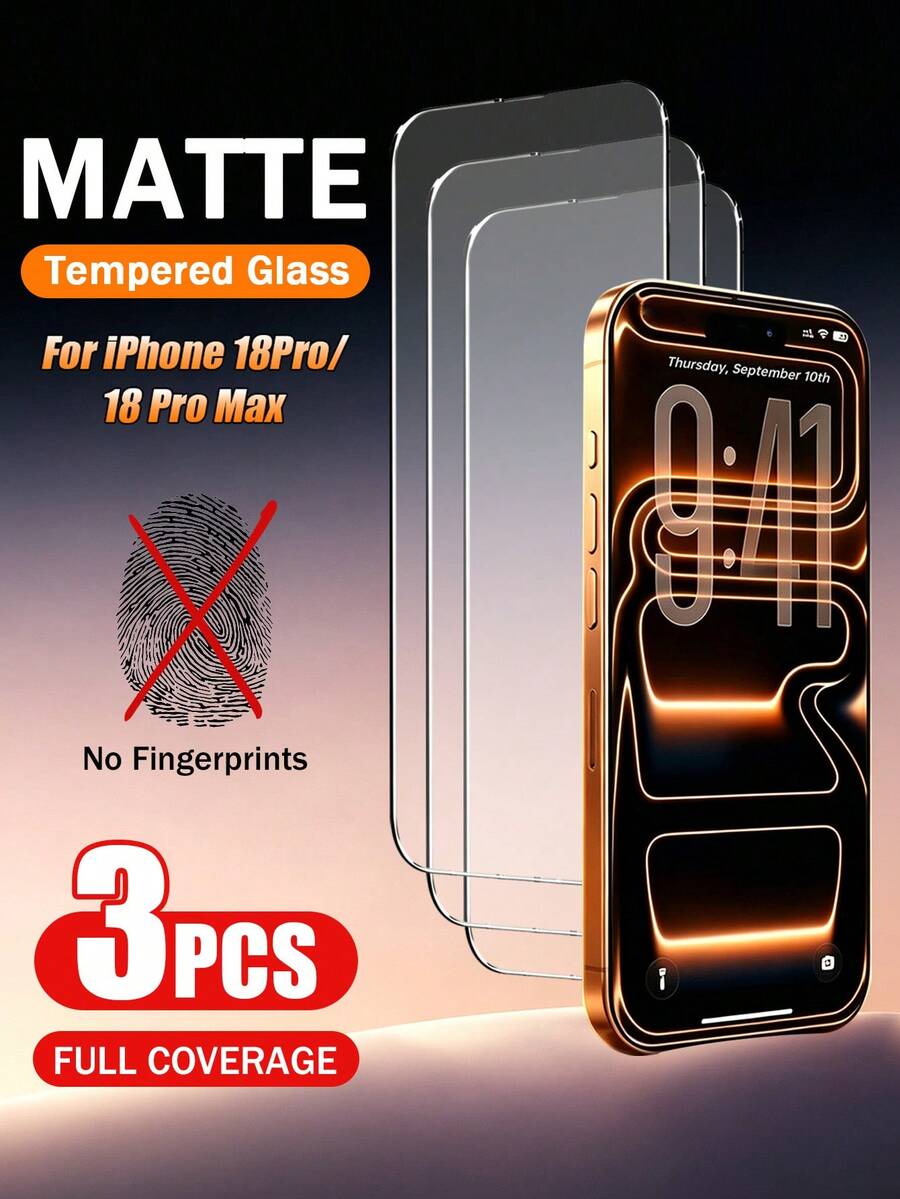 XINHONGYU 3片裝磨砂玻璃螢幕保護貼,相容 iPhone 18 Pro Max/18 Pro/17 Pro Max/17 Air/16 Pro Max/16 Plus/16E/15 Pro Max/14/13/12/11 Pro/12 Mini,減少反光,書寫感如真實紙張,超硬強化玻璃,防刮損,無氣泡 - 無色 - 查看 1