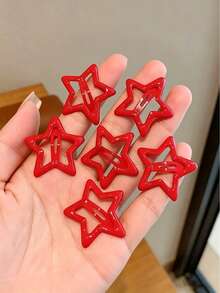 20pcs Fashion Minimalist Red Five-Pointed Star Water Drop Hair Clips, Versatile Daily Wear, Suitable For Girls' Everyday And Holiday Hair Accessories - Red - View 5
