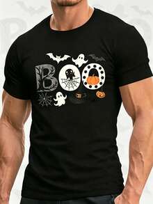 Halloween Graphic T-Shirt - Spooky BOO Print Featuring Bats And Pumpkinhalloween Costume Women Jas Women Herfst Kleding Dames Nieuw - Black - View 1