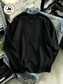 Women's Long-Sleeve Cotton T-Shirt Featuring A Halloween Pumpkin And Spider Print; Stylish, Simple, Casual, And Versatile. - Black - View 2