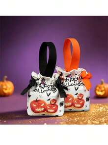 Halloween Pumpkin Drawstring Gift Bag, Handheld Trick Or Treat Bag, Party Candy Gift Storage Packaging Bag - One Size Fits All - View 7