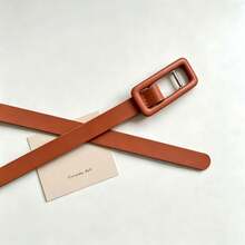 Women Minimalist Solid PU Skinny Waist Belt, Square Punch‑Free Buckle Decor Accessory For Campus Summer Fall Autumn Halloween Daily Outfit Matching - Small Bag Buckle Thin Belt - View 44