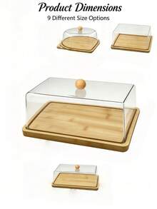 3 Packs Food Serving Platter Set, Natural Bamboo Base Tray With Clear Plastic Dome Lid, Multi‑Shape & Multi‑Size Dust‑Proof Display Stand, Perfect For Cakes, Cookies, Cheese, Fruit And Home Party Food Display - 3-piece Bread Box Set - View 9