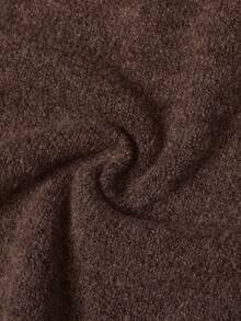 Sweater Rajut Hangat Longgar Berkerah Tinggi untuk Musim Gugur/Dingin, Bahu Jatuh, Atasan Pullover Tebal Lembut Bergaris, Pakaian Rajut Serbaguna Minimalis untuk Perjalanan Sehari-hari dan Berlapisan - Coffee Brown - View 8