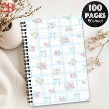 1PC [2D]Flat Spiral Notebooks Light Blue Lace Bow Print Spiral Coil Notebook, Suitable For Classroom Notes, Daily Journaling, Back To School Season, Thoughtful Gift For Best Friend, Designed For Daily Journaling, Classroom Notes, Office Memo, Portable Writing Notebook - One Book (50 Pages, 100 Pages) - View 14