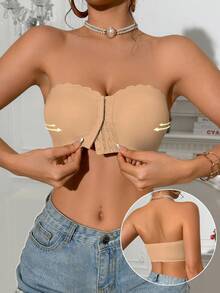 2pcs Multi-Color Front Closure Bandeau Bra, Upgraded Non-Slip Thickened Wireless Strapless Seamless Women's Bra (A-C Cup) - Multicolor - View 5