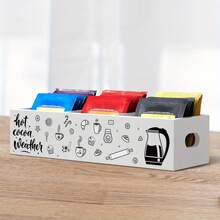 1pc Wooden Coffee & Tea Storage Box With 3 Compartments - Printed Design - Multi-Functional, Non-Waterproof, Rectangular Storage Box No Power Required, For Organizing & Storage. - Multicolor - View 5