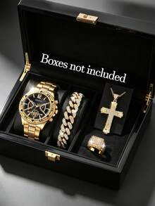 4pcs Fashion Men's Quartz Watch With Cross Series Set, Suitable For Men, Oversized Dial, Casual Daily Versatile, Holiday Party And Other Occasions - Mouldless - View 2