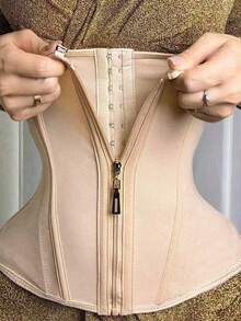 1 pieza Faja moldeadora de cintura transpirable de malla para mujer, faja de alta compresión, moldeado abdominal y del pecho, corsé de control de ajuste de cintura, cinturón de cintura, mold - Color albaricoque con cremallera - Ver 12