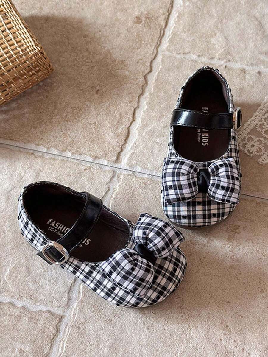 Giày Mary Jane công chúa cho bé gái, vải kẻ caro, đế mềm, quai dán - màu đen - Xem 1