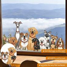 1pc 2D Cartoon Dog Group Window Sticker, Multi-Breed Puppies Leaning On Window Sill, Self-Adhesive Glass Decor For Kitchen And Living Room - Multicolor - View 6