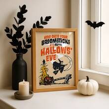 1pc Frameless Vintage Witch Riding Broom Halloween Thanksgiving Wall Art Poster, Rustic Fall Dorm Bedroom Party Decor, Back To School Funky Posters - Multi-color - View 4