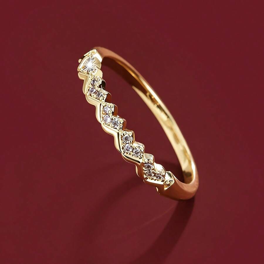 1pc Fashion Heart Shaped Artificial Zirconia Stone Women Ring - Multicolor - View 1