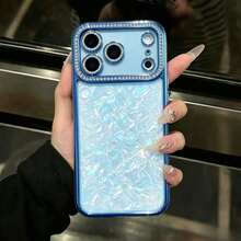 Luxury Rhinestone Phone Case, Compatible With IPhone 18 Pro Max 17 Air 16 15 14 Plus 13 12 11, Transparent Glitter Frame With Shell Pattern Backplate, Shockproof Protective Cover, Suitable As A Gift For Women And Men - Blue - View 4