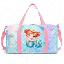 Cute Mermaid Princess & Shell Print Girls Travel Bag, Pink Zipper Travel Tote With Top Handle And Shoulder Strap - MERMAIDS-5 - View 6