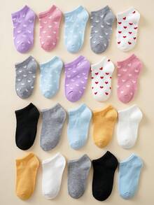 20/10 Pairs 1-12 Years Old Girls Fashion Heart Pattern Combination Shallow Boat Socks Versatile Short Socks - Multicolor - View 2