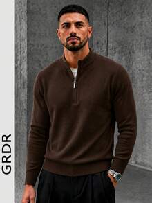 GRDR Men's Casual Long Sleeve Half-Zip Lightweight Sweater, Versatile Daily Wear Knit Top - Brown - View 2