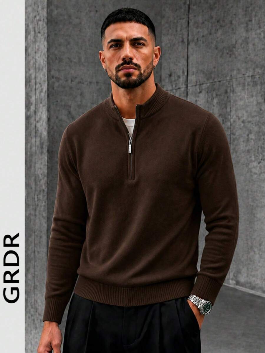 GRDR Men's Casual Long Sleeve Half-Zip Lightweight Sweater, Versatile Daily Wear Knit Top