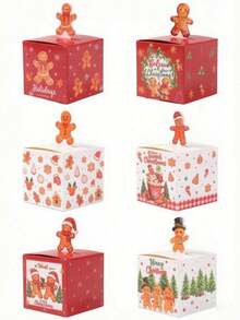 1/24pcs Christmas Gingerbread Man Candy Gift Box Random Style, 3D Gingerbread Man Top Card Design, Chocolate Cookie Packaging Box, Christmas Party Favor, Christmas Gift Packaging Box, Holiday Tabletop Decor - Multicolor - View 10