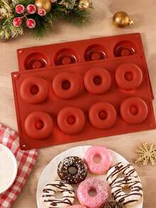 8 Cavity Silicone Donut Mold, Non-Stick Reusable Baking Pan, Easy Release Home Baking Tool For Donuts, Cake, Chocolate & Desserts - Multicolor - View 3