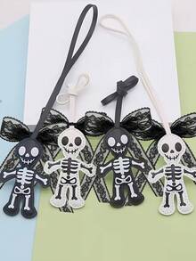 Pu Material Double-Sided Ghost Dark Skeleton Keychain, Lace Bow Pendant, Halloween, Funny Bag Pendant; Y2k Style; Festival Gift - Multicolor - View 4