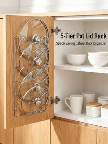 Wall-Mounted Pot Lid Rack, Multi-Tiered Wall-Mounted Kitchen Storage Rack, Draining Pot Lid Rack, Cabinet Storage Rack, Suitable For Pot Lids, Cookware, And Cutting Boards, Space-Saving Kitchen Shelf, Suitable For Home And Restaurant Use. - Multicolor - View 7