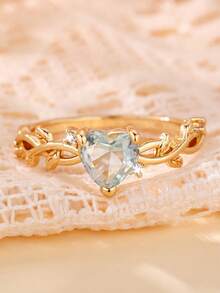 1pc Fashion New Pink Heart-Shaped Cubic Zirconia Inlaid Ring, Women's Engagement Jewelry, Suitable For Men And Women, Gift For Family/Friends/Lovers/Valentine's Day - Gold - View 3