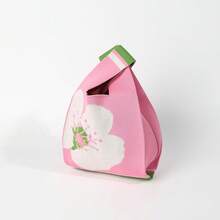 Pink Floral Knitted Wrist Bag, Gentle Flower Print Mini Woven Handbag - Pink - View 8