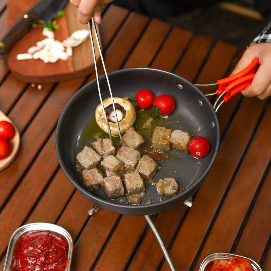Portable Flat Bottom Frying Pan, Aluminum Alloy Small Skillet, Non-Stick Cookware For Outdoor Camping, Picnic, Suitable For 2-3 People, Couples And Family Gatherings - Grey - View 1