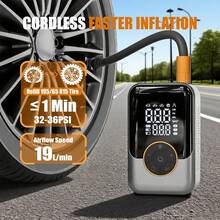 Portable Tire Inflator, Cordless Air Compressor, Rechargeable Electric Tire Pump With Digital Pressure Gauge, Led Light, Auto Shut-Off, 150psi Fast Inflation For Cars, Motorcycles, Bicycles & Balls.7.4V 2000mAh - Wireless - View 3