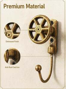 3pcs 14cm Vintage Cast Iron Wall Hooks, Wheel-Shaped Decorative Detail, Durable Wall-Mounted Coat Hooks, Suitable For Entryway, Jewelry Storage, Clothing Storage, Home Decor, Christmas Wall Decoration - View 2