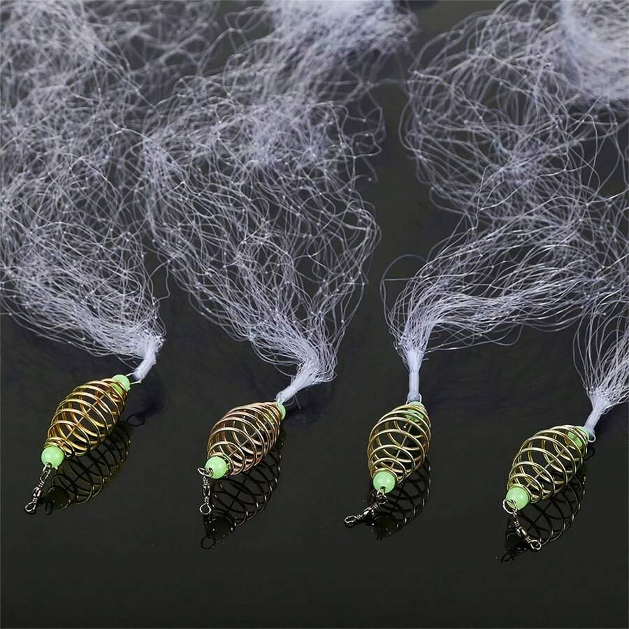 4pcs/Set Fishing Net Trap, Explosive Hook Net, Sea Fish Net, Eye-Catching Beads, Carbon Steel Bait Cage, Shallow Water Cast Gill Net Fishing Trap, Trap Net, Fishing Accessories For Fishermen - White - View 1
