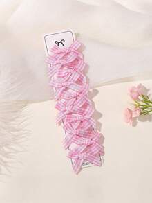10pcs Pastoral Style Children's Plaid Bow Hair Clips, Girls Fabric Checkered Small Bow Side-Clip Alligator Hair Clips Set - Multicolor - View 4