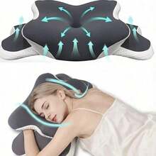 Ergonomic Memory Foam Butterfly Neck Pillow With C-Shaped/Dual Height Adjustment, Transparent Protective Cover Support, Suitable For Side/Back/Stomach Sleeping, Travel And Home Use, Machine Washable - B - View 3