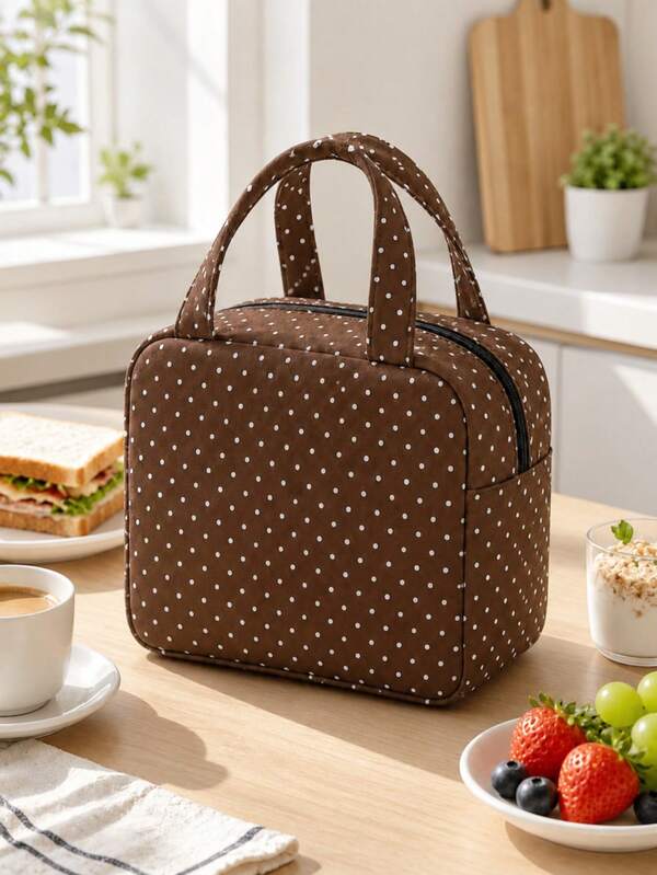 New Maillard Brown Printed Pattern Handheld Lunch Bag, Outdoor Picnic Storage Bag, Makeup Bag, Toiletry Bag, School Lunch Bag, Travel Organizer Bag, Lightweight Portable Handheld Travel Makeup Storage Bag, Toiletry Bag, Women's Small Handbag, Non-Food Contact, Daily Storage Bag, Outdoor Travel Luggage Storage Bag, Yoga Fitness Bag, Travel Luggage Organizer Bag, Portable Compact Style, Top Handle Makeup Bag, Minimalist Casual Large Capacity Commuter Bag, Fashion Polka Dot Shoulder Bag, Random Polka Dot Density