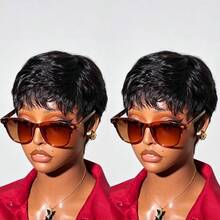 Short Pixie Cut Wig For Human Hair 1B Pixie Wigs For Women Brazilian Human Hair 150% Density Pixie Wigs Human Hair Easy To Wear Put On And Go Wig Layered Short Wigs With Bangs For Daily Use - Multicolor - View 5