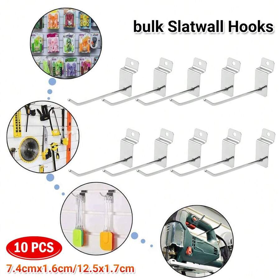 10pcs BULK Slatwall Hooks 100mm Slat Wall Grooved Panel Hook 3.2MM - Silver - View 1